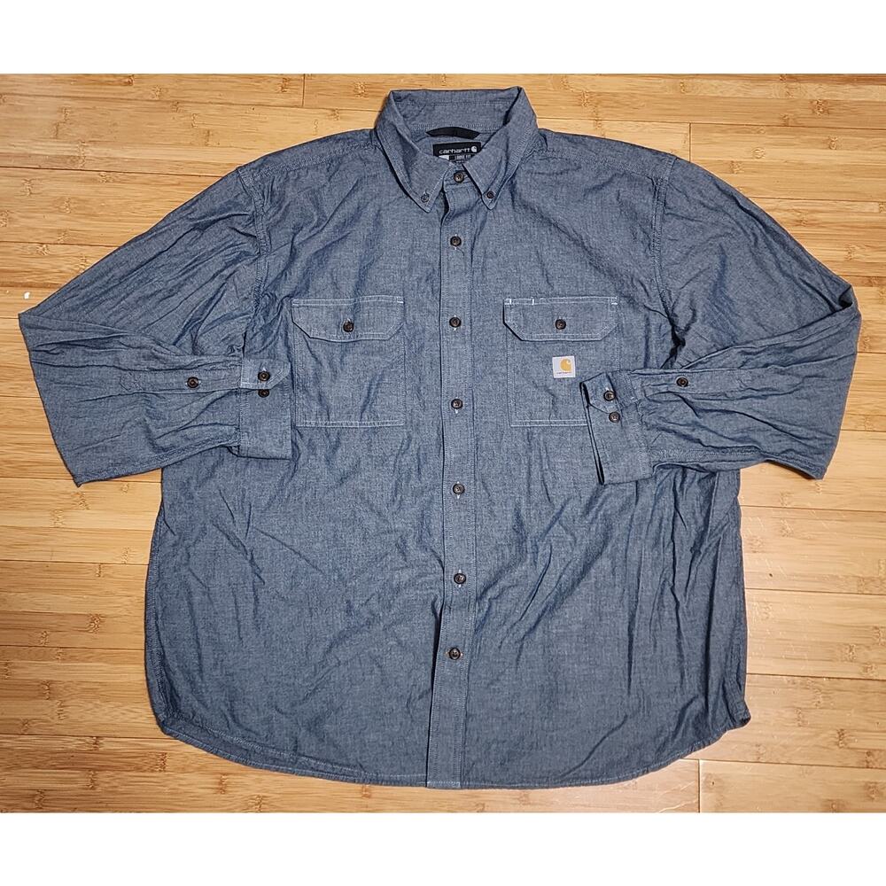 Carhartt Work Shirt Mens 2XL Chambray Loose Fit Long Sleeve Button Down TW4368-M